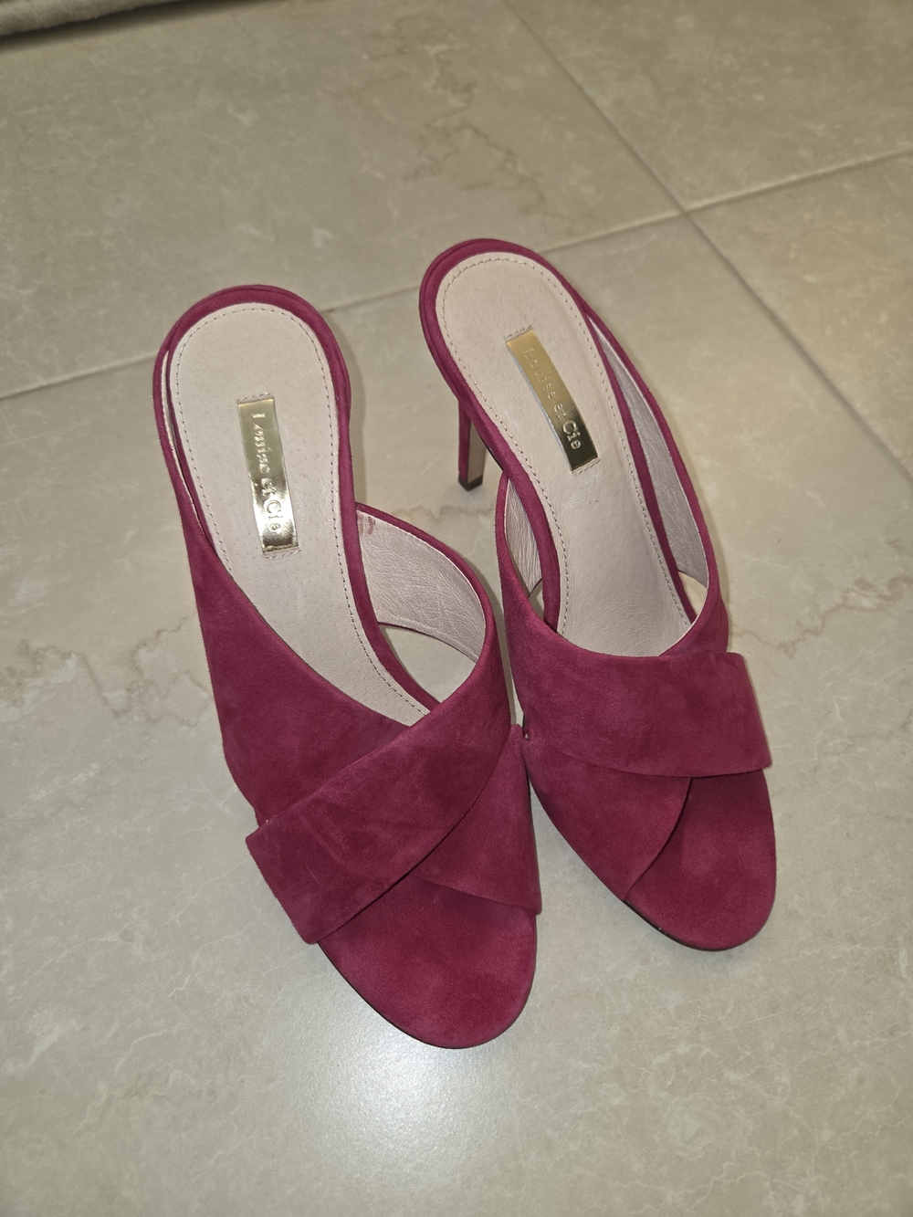 Louise et Cie Berry Suede Open-Toe Mule Heels
